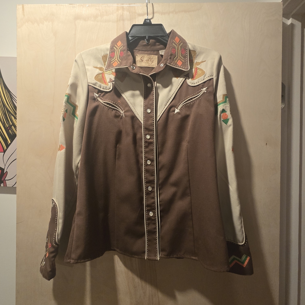 Brown and Cream Embroidered Women's Jacket